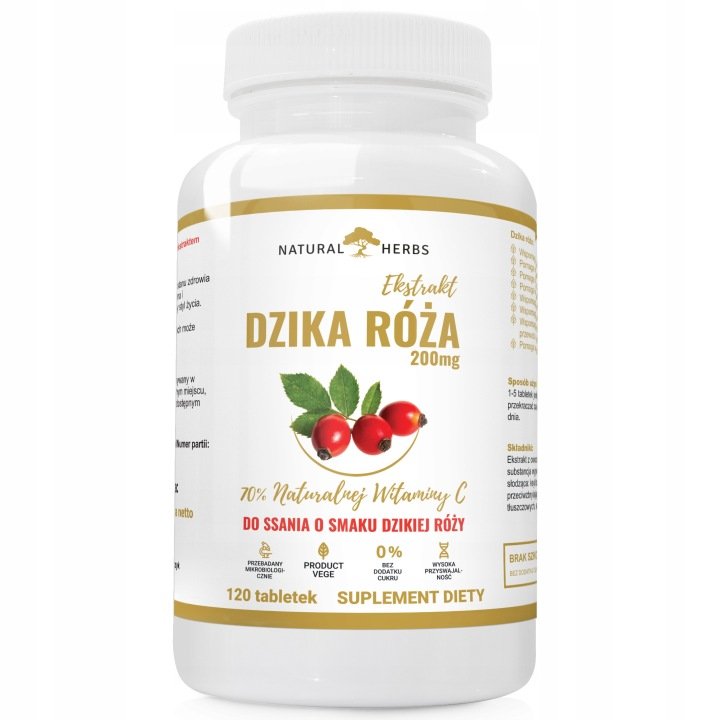 DZIKA RÓŻA 70% NATURALNA WITAMINA C DO SSANIA Regeneracja Odporność 120t