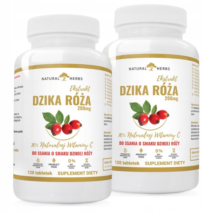 DZIKA RÓŻA 70% NATURALNA WITAMINA C DO SSANIA Regeneracja Odporność 240t