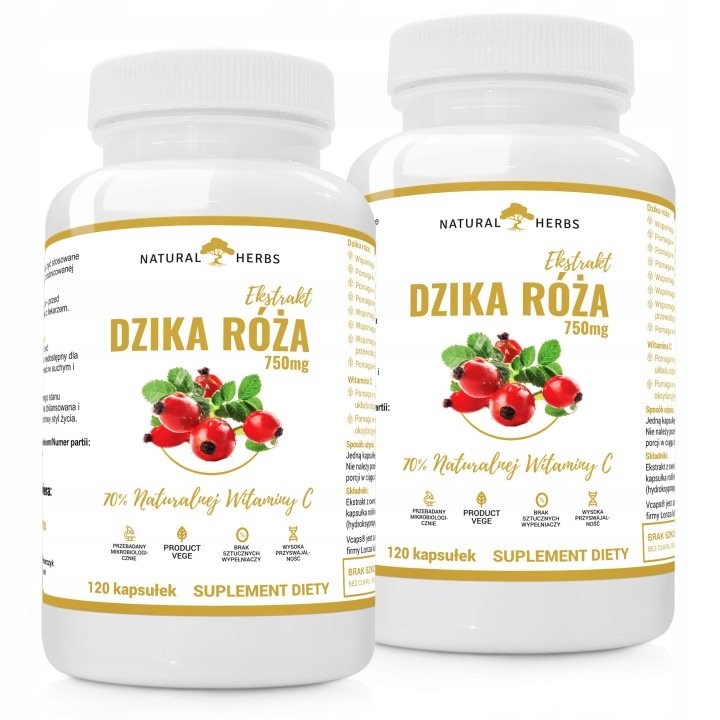 DZIKA RÓŻA 70% NATURALNA WITAMINA C WEGE Odporność Regeneracja 240 kap