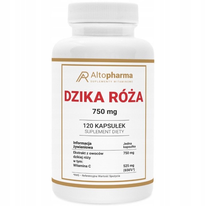 DZIKA RÓŻA 750 mg Witamina C Odporność Karotenoidy Skóra Ciśnienie 120 kap