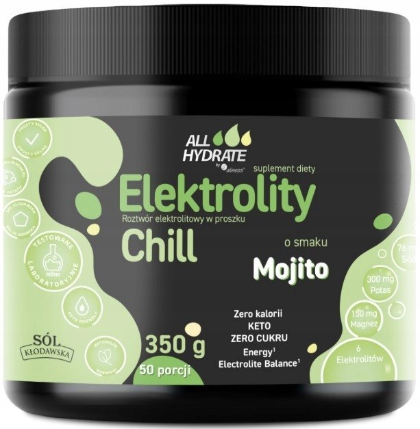 Elektrolity-CHILL-o-smaku-Mojito-350-g-50-porcji-ALLHydrate Elektrolity CHILL o smaku Mojito 350 g, 50 porcji, ALLHydrate,