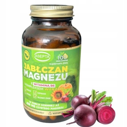 JABŁCZAN MAGNEZU 100 KAPSUŁEK ASEPTA/ MAGNEZ/ WITAMINA B6/ SZPINAK/ DYNIA