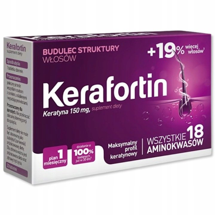 Kerafortin Keratyna 150mg Budulec Struktury Włosów 30 Tabletek
