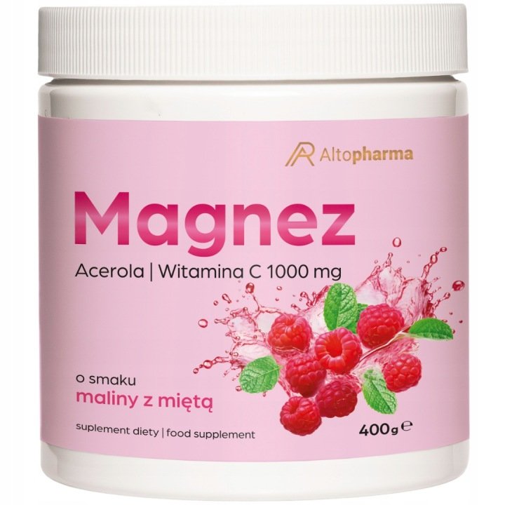 MAGNEZ w proszku Malina-Mięta ACEROLA WITAMINA C Zmęczenie Cytrynian 400 g