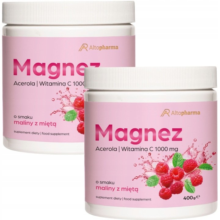 MAGNEZ w proszku Malina-Mięta ACEROLA WITAMINA C Zmęczenie Cytrynian 800 g