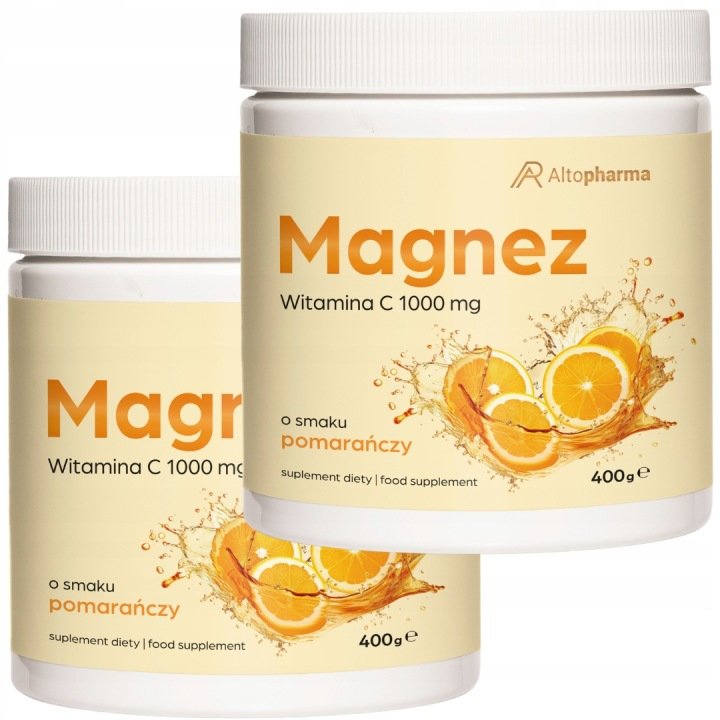 MAGNEZ w proszku Pomarańczowy WITAMINA C Stres Zmęczenie Cytrynian 800 g