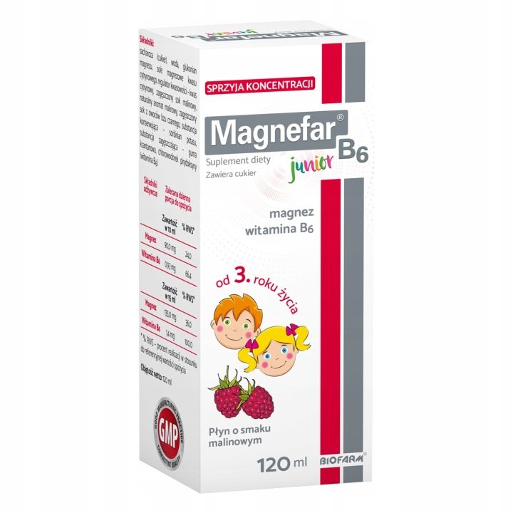 Magnefar B6 Junior magnez z witaminą B6 w syropie dla dzieci płyn 120 ml