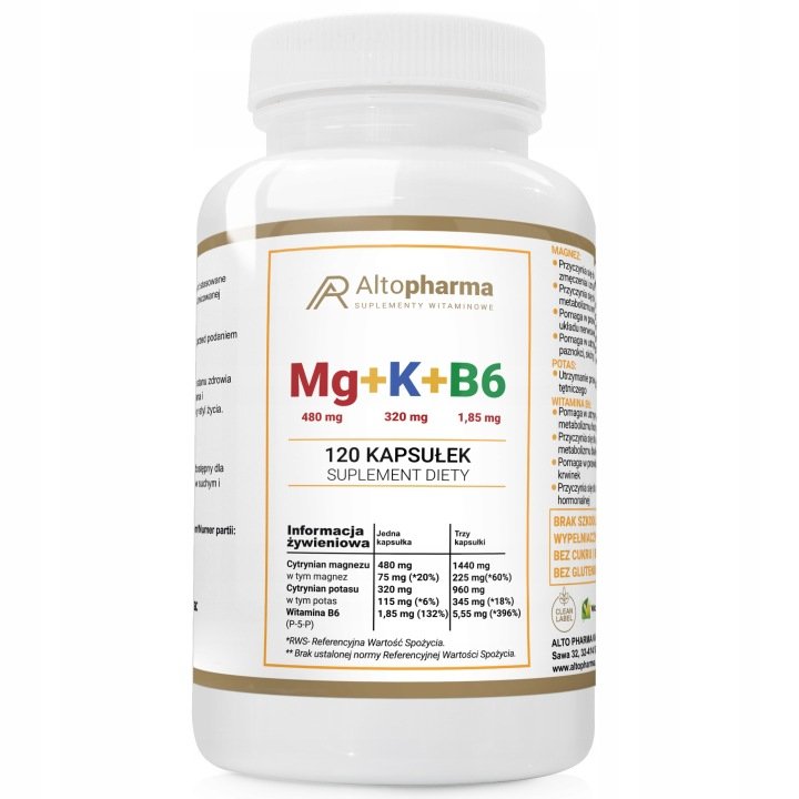 Magnez Potas B6 CYTRYNIAN SERCE ZDROWIE Mg + K + B6 Alto Pharma 120 kaps.