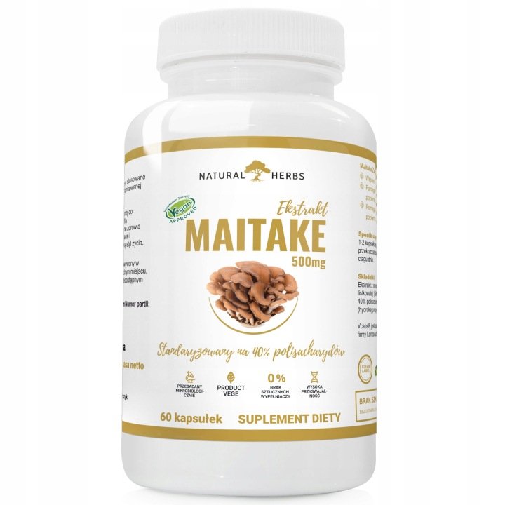 Maitake 500mg Ekstrakt 40% KRĄŻENIE ODPORNOŚĆ Wege