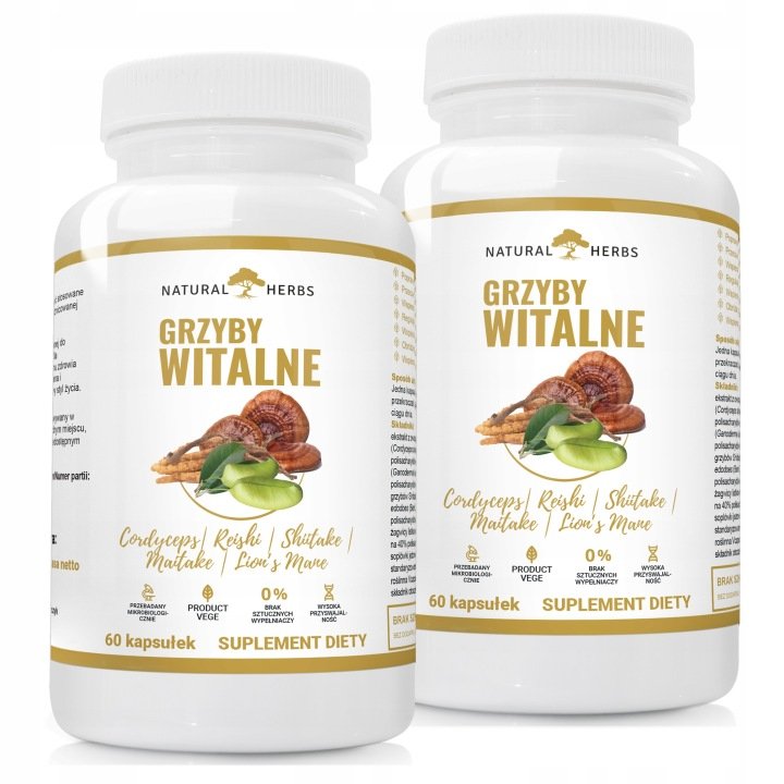 Maitake Lions Mane Shiitake Cordyceps Reishi Odporność Cholesterol 120 kap