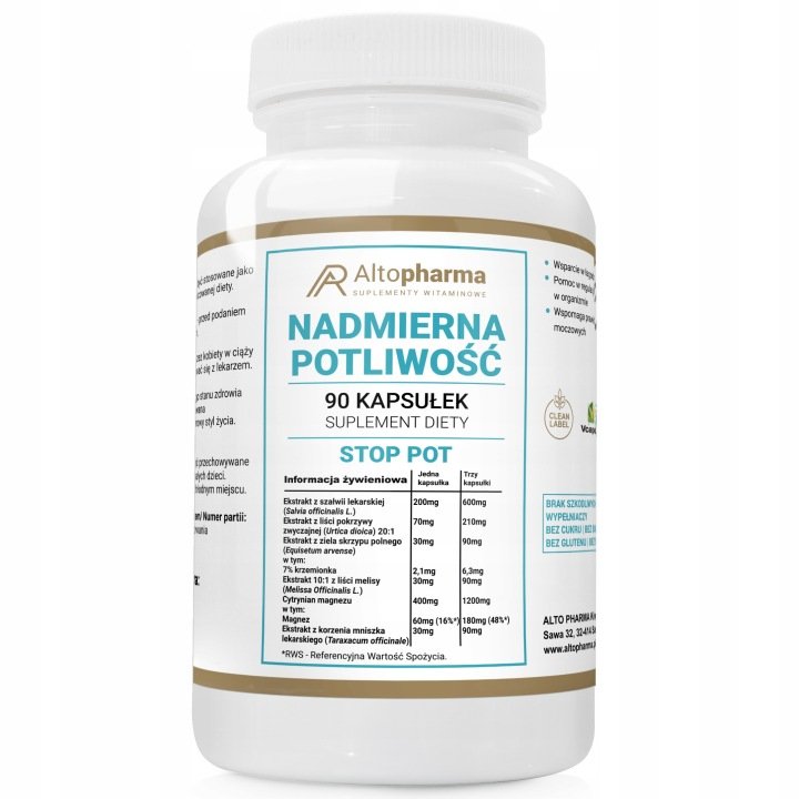NADMIERNA POTLIWOŚĆ Skrzyp Szałwia Mniszek STOP POT Alto Pharma 90 kaps.