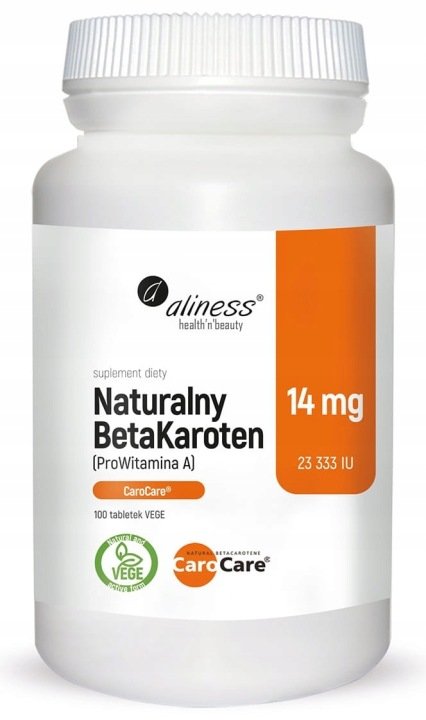 Naturalny-BetaKaroten-Aliness-14mg-100-tabletek-ProWitamina-A Naturalny BetaKaroten Aliness 14mg 100 tabletek ProWitamina A