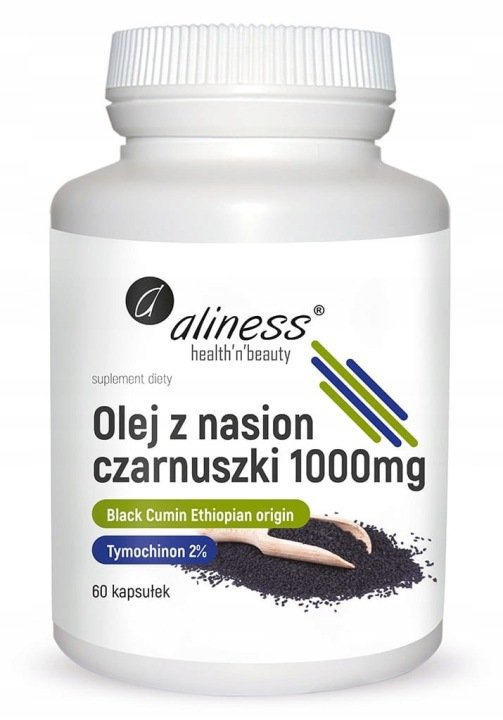 Olej-z-nasion-czarnuszki-2-1000mg-Aliness-wsparcie-odpornosci-TYMOCHINON Olej z nasion czarnuszki 2% 1000mg Aliness wsparcie odporności TYMOCHINON