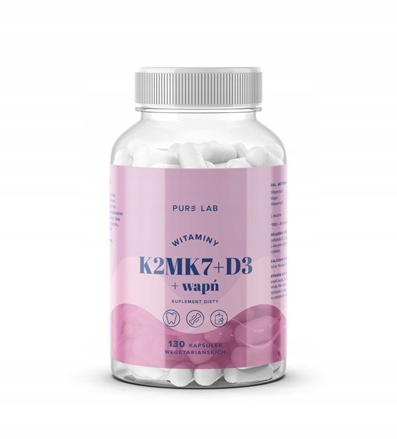 Pure Lab Witaminy K2mk7 + D3 + Wapń - 130 kapsułek