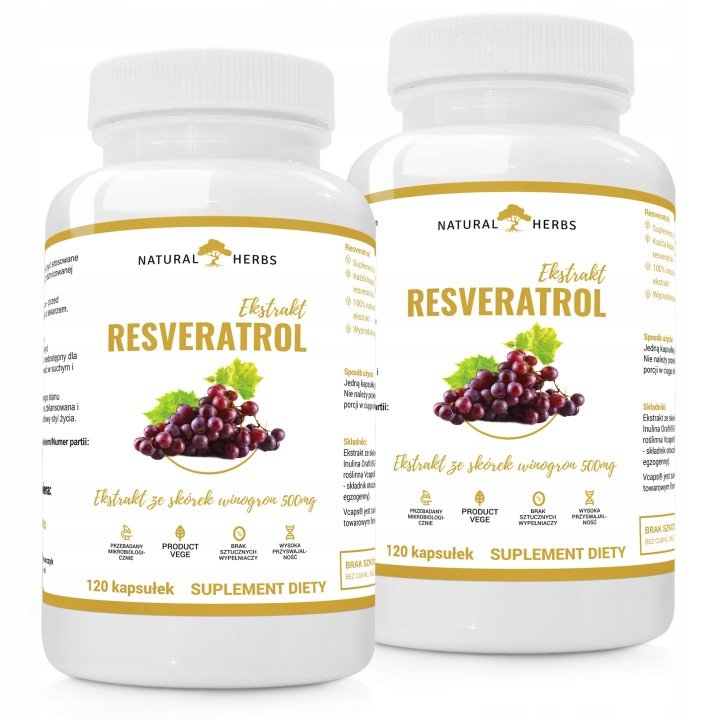 RESVERATROL EKSTRAKT ZE SKÓREK WINOGRON 500 mg Cholesterol Ciśnienie 240k