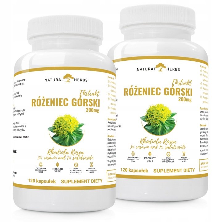 RÓŻENIEC GÓRSKI 200 mg RHODIOLA + L-leucyna Serce Zmęczenie Stres WEGE 240k