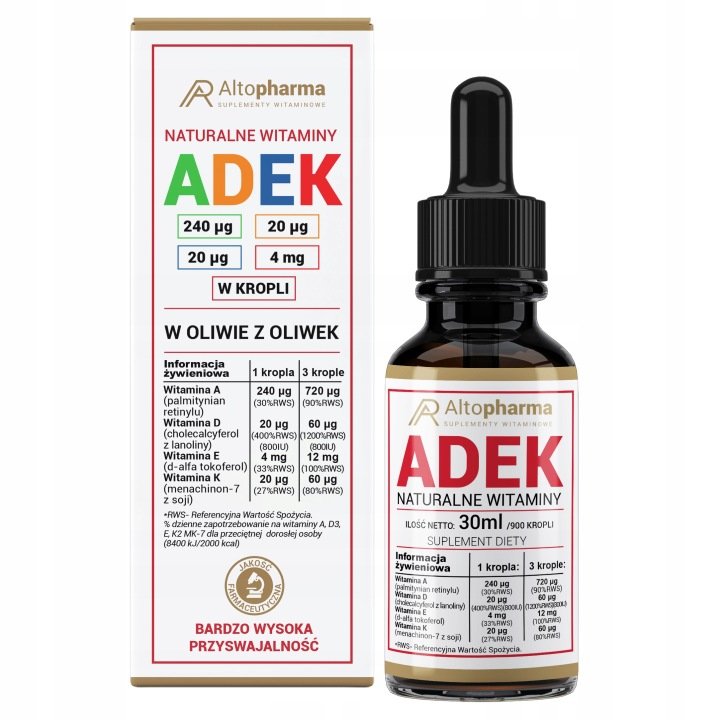 Suplement diety Alto Pharma ADEK Complex krople 30 ml Odporność Olej z Oliw