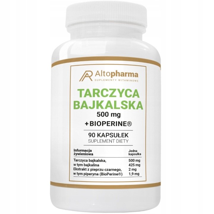 TARCZYCA BAJKALSKA 500 mg + BIOPERINE Bajkalina Spokój Serce Odporność 90k