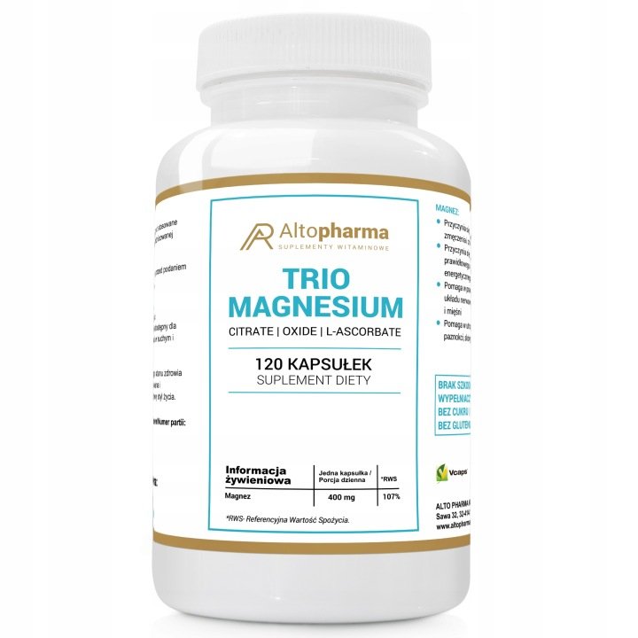 Trio Magnesium 400 mg z cytrynianu magnezu Alto Pharma 120 kaps.