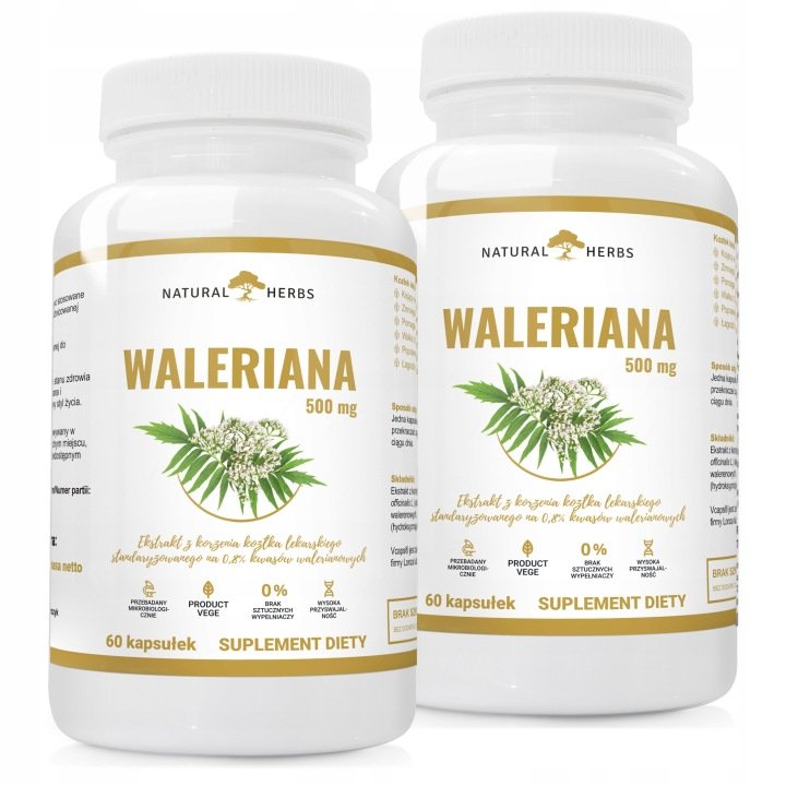 WALERIANA 500 mg KOZŁEK LEKARSKI Dobry Sen Stres Układ Nerwowy GABA 120kap