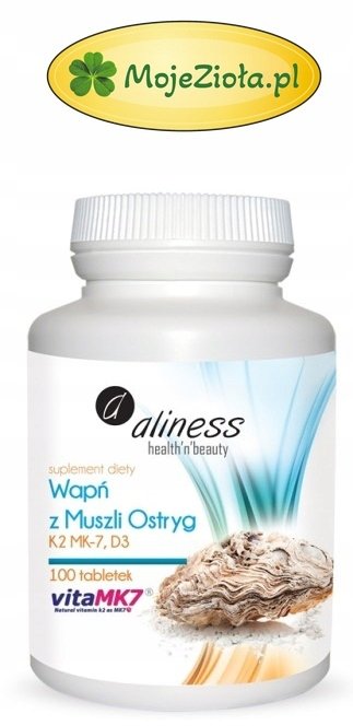 Wapń z muszli ostryg z K2 MK7 i D3 Aliness 100 tabletek