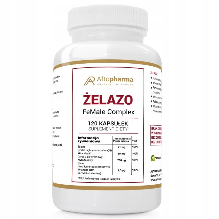 ŻELAZO FeMale Comlex Chelat Żelaza dla kobiet Alto Pharma 120 kaps.