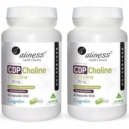 Zestaw 2x Aliness CDP Choline Citicoline 250mg 60 kaps. CHOLINA WĄTROBA