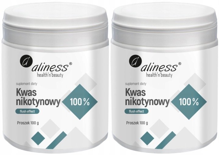 Zestaw 2x - Aliness Kwas nikotynowy proszek czysty 100% Układ nerwowy Skóra