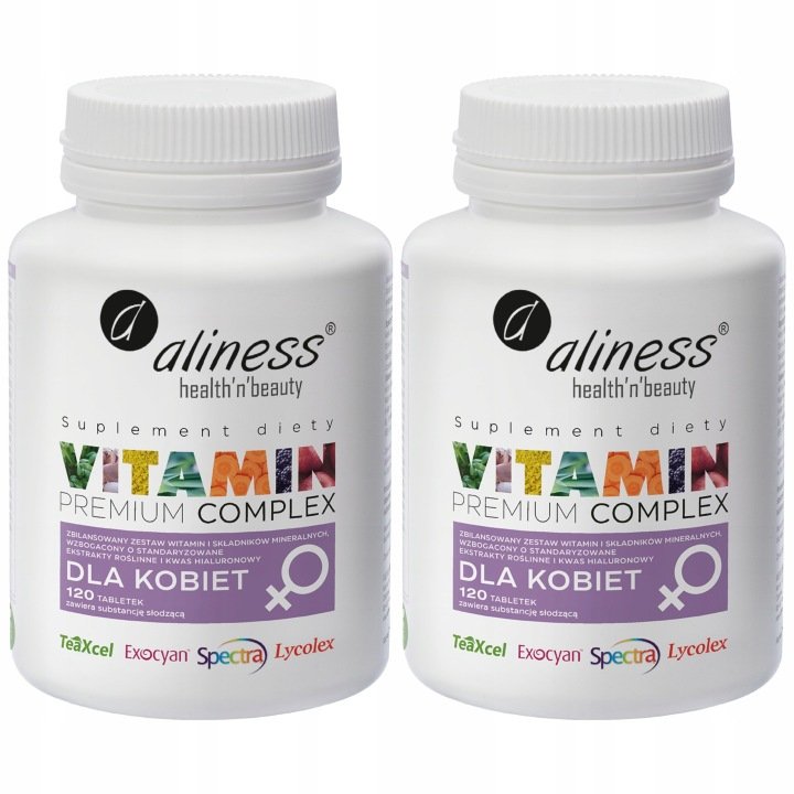 Zestaw 2x Aliness Vitamin Premium Complex dla Kobiet 120 tab. SKÓRA WŁOSY