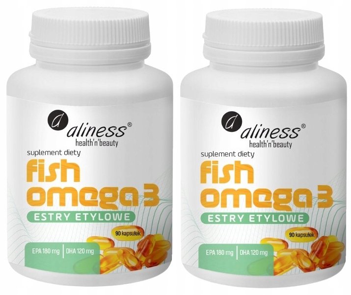 Zestaw 2x - Fish Omega 3 Estry Etylowe 180/120mg 90 KAPSUŁEK, Aliness - NOW