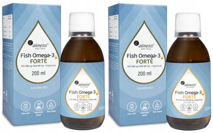 Zestaw 2x - Fish Omega 3 FORTE 50/25 Trójglicerydy, 200 ml, Aliness