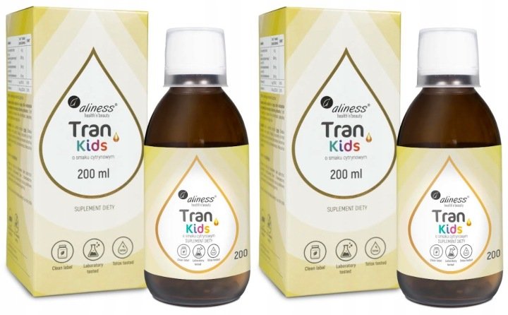 Zestaw 2x - Tran (olej z dorsza) KIDS + Wit. A 400 µg, 200 ml o smaku cytry