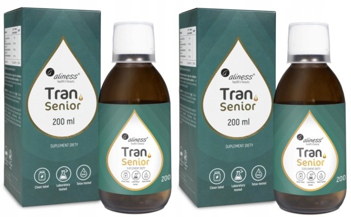 Zestaw 2x - Tran (olej z dorsza) SENIOR + D3 4000 IU, 200 ml, Aliness